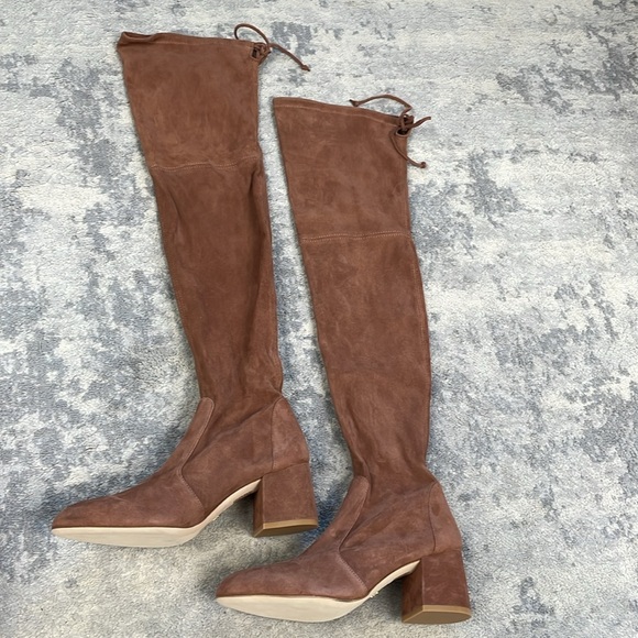 SOLD - New Stuart Weitzman Flareland Suede Over The Knee Boots Tan Sz 8 - Picture 8 of 14